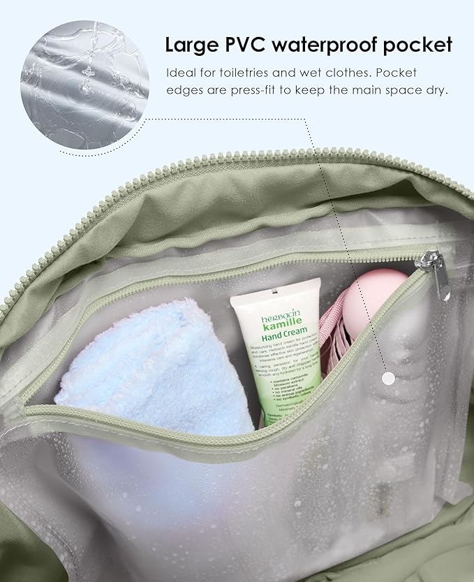 Gym Bag for Women, Travel Duffle Bags with Wet Pocket, Lightweight Carry on Bag Overnight Weekender Duffel Bag, Water Resistant (Light Green)