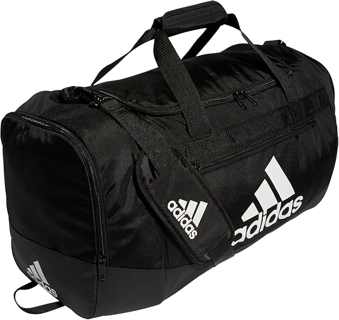 adidas Unisex Defender 4.0 Gym Duffel Bag for Men and Women, Black/White, Medium (66L)