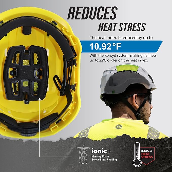 GE Safety Helmet, Impact Absorbing Tech, Adjustable Ratchet, ANSI Type 1, Memory Foam Padding, Hard Hats Protection, Lightweight, Durable, Chin Strap, Comfortable Fit OSHA Approved