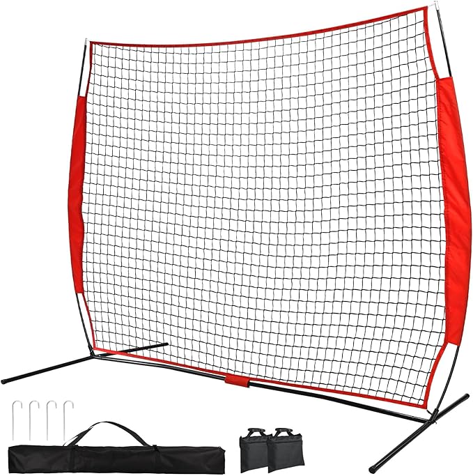 7x7/16x10/20x10ft Ball Backstop Net,Fix Ball Stop Net by 4 Spike&2 Sandbag,Sports Net Barrier with Handbag,Lacrosse Net Backstop for Softball,Basketball,Hockey Train,Baseball Net Barrier for Backyard