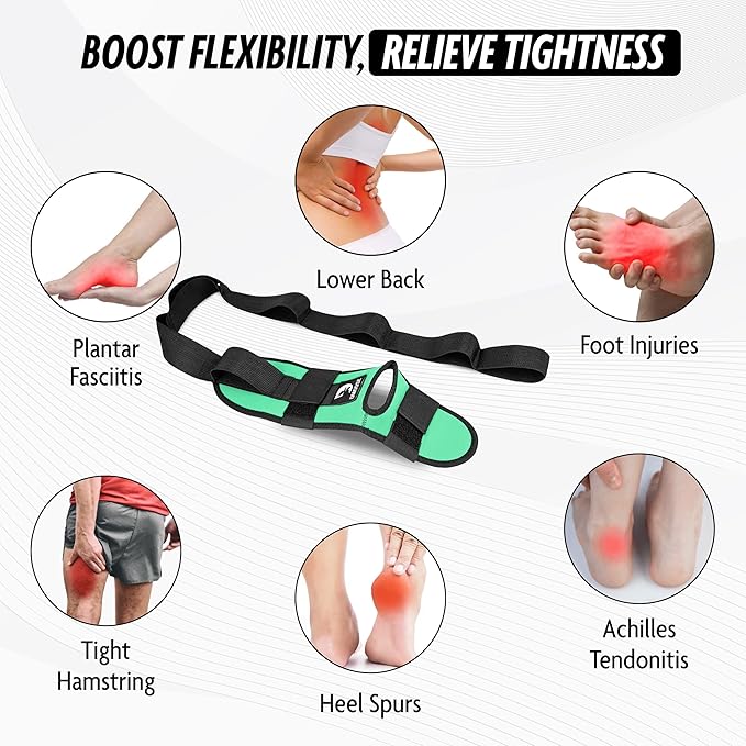 DMoose Fitness Foot & Calf Stretcher with Adjustable Padded Stretching Strap for Plantar Fasciitis, Hamstring, Heel Spurs and Achilles Tendonitis Relief - Yoga Leg Stretch Strap for Flexibility