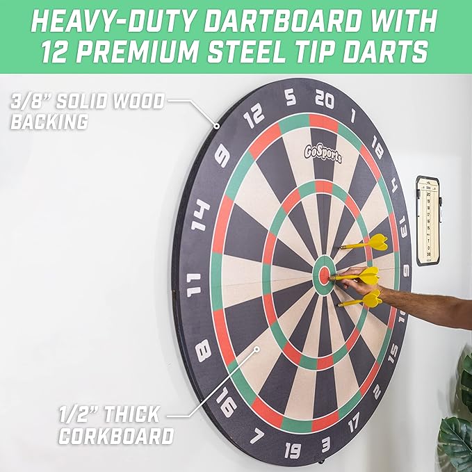 GoSports Giant 3 ft or 4 ft Cork Dartboards - Includes 12 Giant Darts and Scoreboard - New Fun Twist on Darts