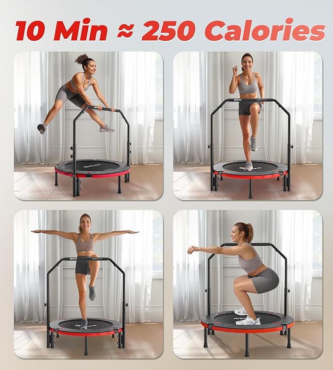 BCAN 40"/48" Foldable Mini Trampoline, Rebounder Trampoline for Adults, U/T Shape Adjustable Foam Handle, Exercise Rebounder for Adults Indoor/Garden Workout, Max Load 330lbs/440lbs