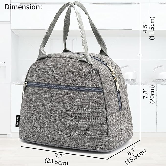 FlowFly Insulated Lunch Cooler Bag - Tote Bag Organizer for Women/Men, Heather Grey