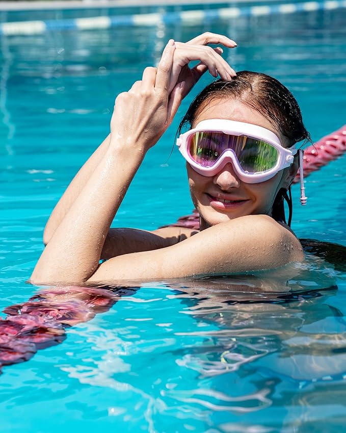 Adult Swimming Goggles,Leak-Proof,Anti-Fog Pool Glasses,Wide View Swim Goggles with Ear Plugs and Nose Clip