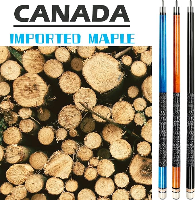 AKLOT Pool Cues,Set of 4 Pool 58" Cue Sticks Canadian Maple Wood Cue Stick for Professional Billiard Players 18 19 20 21 oz