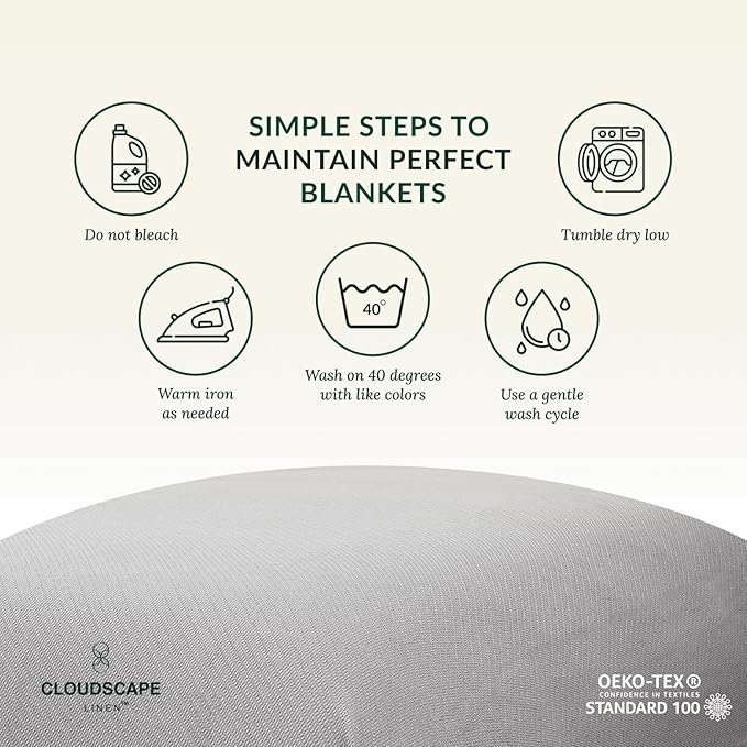 Cloud Scape Linen 100% Cotton Queen Size Blanket, Herringbone Pattern, Lightweight Summer Blanket,Best Gifts for Women, fits Full Size Bed, 92 x 92, Light Grey