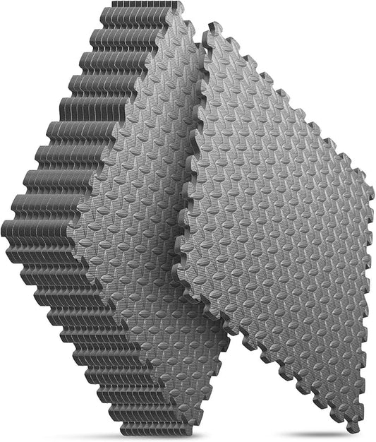 Home Gym Mat, Puzzle Exercise Mat, EVA Interlocking Foam Floor Tiles for Home Workout Equipment and Kids' Play Areas - Grey, 24 in x 24 in x ½ in - 12 Tiles (Grey, 12 Pack, 48 SQ FT)