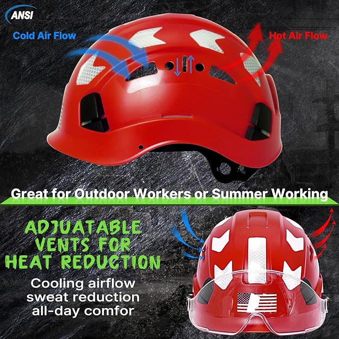 AOLAMEGS Construction Safety Hard Hat - ANSI Z89.1 Type Ι OSHA Approved Safety Helmets with Chin Straps Lightweight Reflective Vented ABS Hard Hats For Men Women Industrial Workwear 6-point Suspension