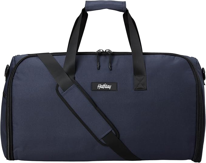 Halfday Convertible 2-in-1 Garment Duffel Weekender Bag 45L | Wrinkle-Free Travel, Hanging Suit Compartment, Shoe Pockets, Trolley Sleeve. Durable & Water-Resistant Carry-On, Marine