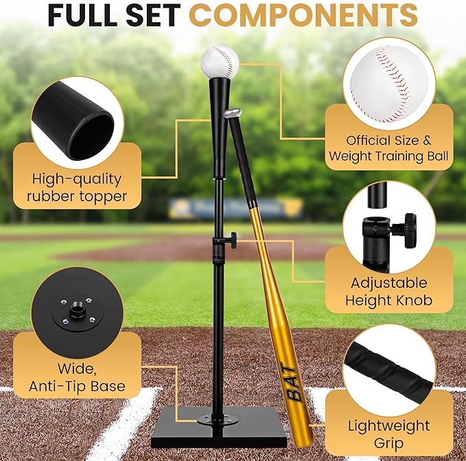 Baseball Batting Tee Set with Light Weight Aluminum Bat and Baseball - Hitting Tee - Baseball Tee - Batting Tees for Baseball - Hitting Tee for Baseball - Baseball Hitting Tee - Baseball Tee Set