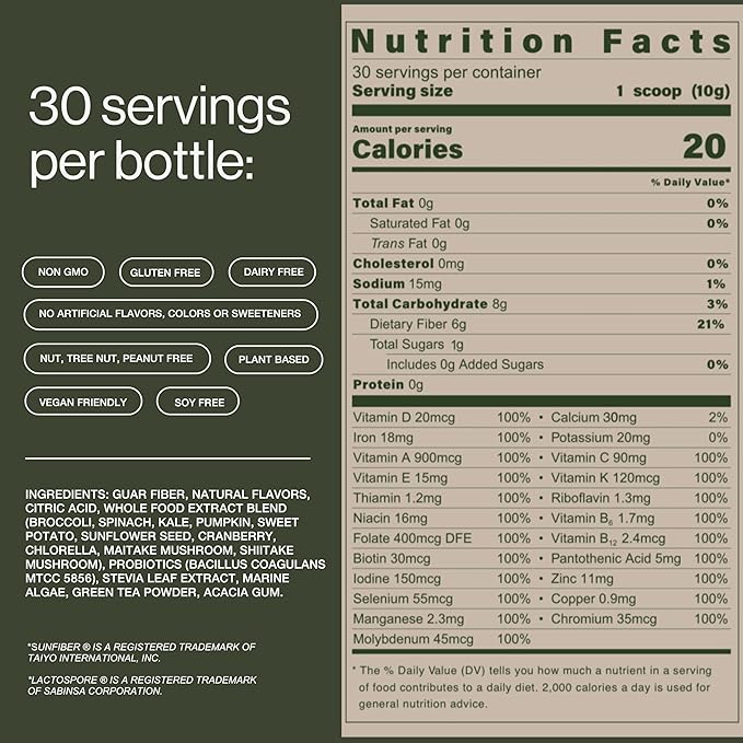 B.WILD Plant-Based Multivitamin Drink Mix – Refreshing Peach Green Tea with Prebiotics, Probiotics & Adaptogens for Gut Health & Stress Support – 30 Servings – Vegan, Gluten-Free