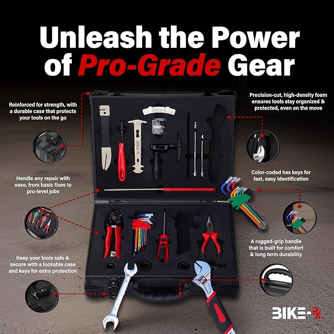 Elite 37pc Bike Tool Kit – Bicycle Repair Set for Mountain, Road, BMX & Ebikes, w/Chain Breaker, Tire Repair, Maintenance Kit & Lock Case