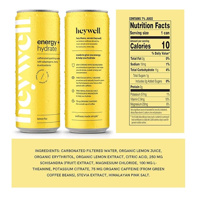 Heywell Sparkling Adaptogenic Drink, Hydration Variety Pack, 12 Fluid Ounce (Pack of 12) - Organic, Non GMO, Vegan, Gluten Free, Dairy Free