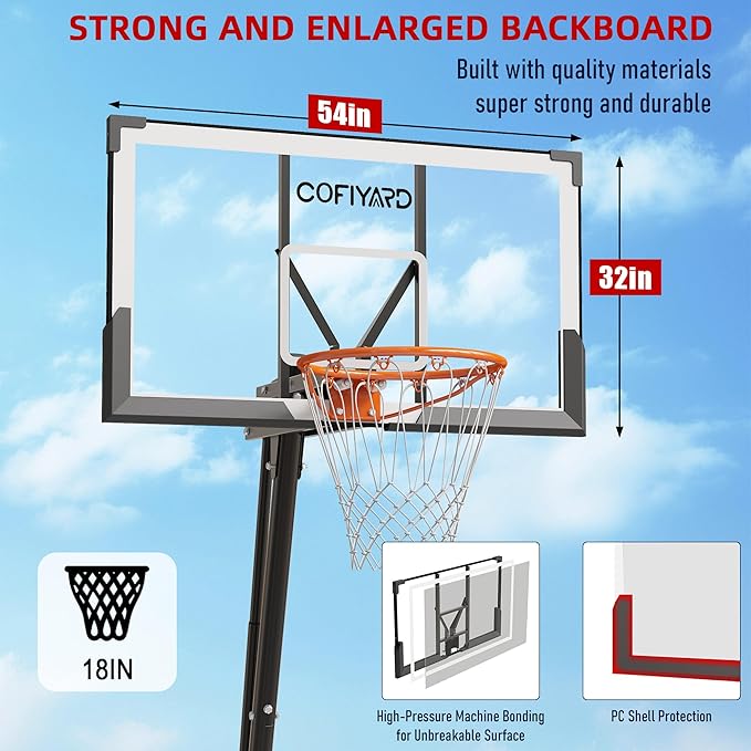 Basketball Hoop Outdoor with 44/54 Inch Shatterproof Backboard, 5.25-10FT Height Portable Basketball Hoop with Sandbag, Adjustable Basketball Goal System