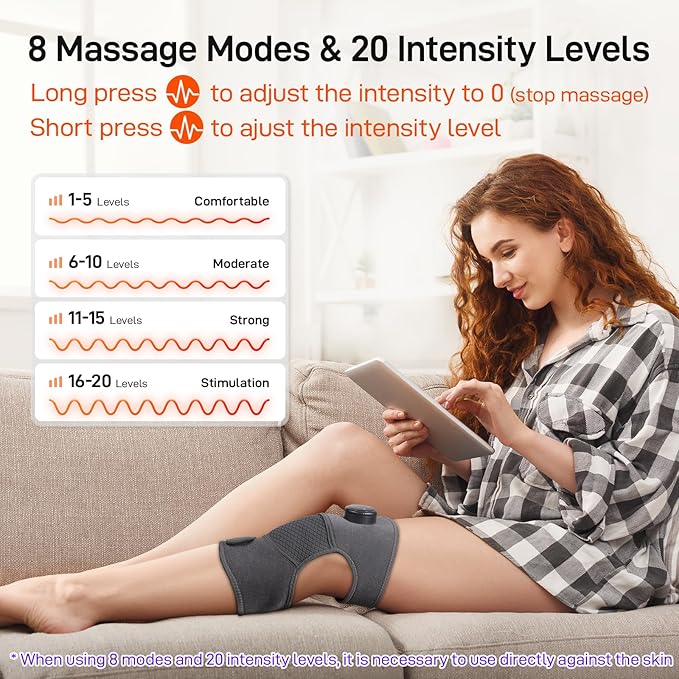 8 Modes & 20 Intensities Cordless Knee Massager with Heat [2025 Upgraded] Knee Brace for Arthritis Pain Relief,Muscle Relaxation,Heating Pad for Knee Shoulder Elbow,Gifts Ideas(Gray