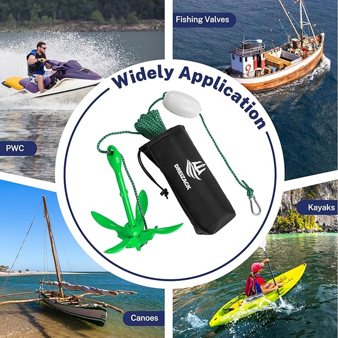 Dreizack Kayak Anchor Kit, 3.5 lb Folding Grapnel Boat Anchor Trolley Accessories with 40ft Rope and PVC Buoy for Fishing Kayaks SUP Paddle Boards Canoes Jet Ski PWC Inflatable Small Boats