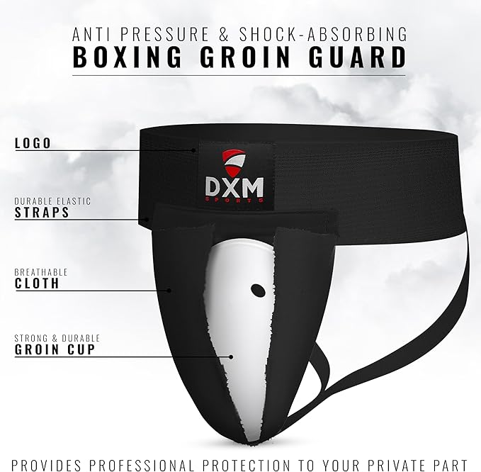 DXM SPORTS Groin Protector Cup Men, Boxing Kickboxing MMA Muay Thai Sparring Groin Guard, Ventilated Adjustable, Karate Fighting Training, Underwear Jiu Jitsu BJJ Protection