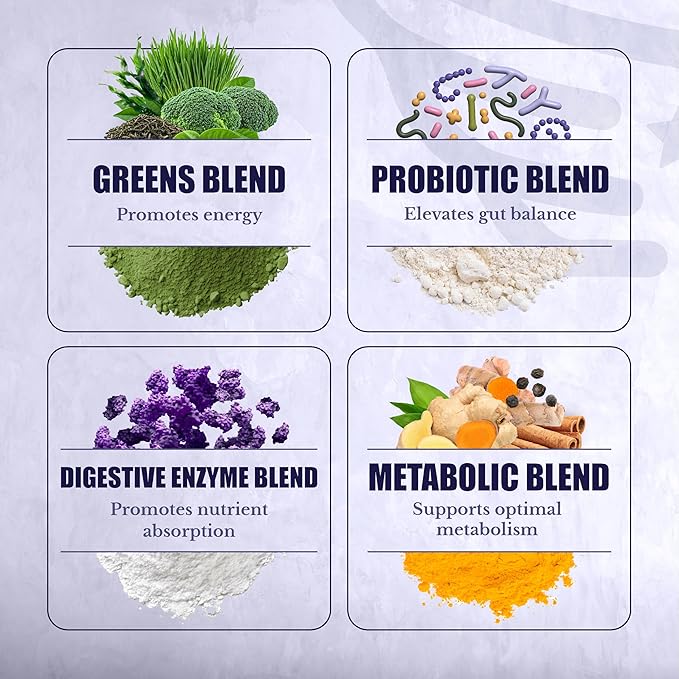 Greens Superfood Powder - Green Powder Supplement with Spirulina, Probiotics & Digestive Enzymes - 44 Superfoods, Energy, Metabolic Support & Gut Health - 30 Servings