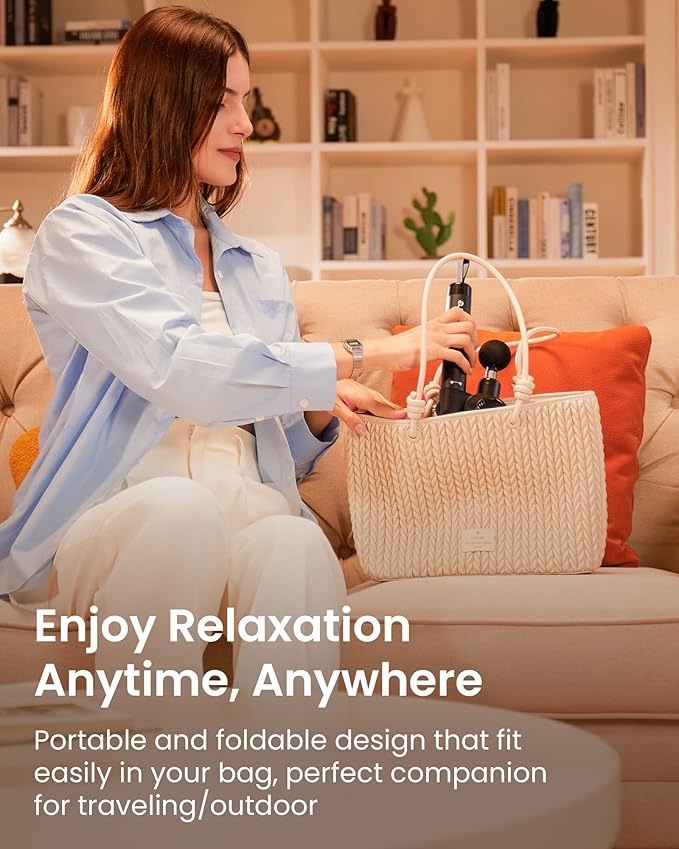 Foldable Massage Gun Deep Tissue with 5 Adjustable Angles,Portable Percussion Back Massager for Muscle/Neck/Body Pain Relief with Long Extension Metal Handle,32-Speeds,with Carry Case