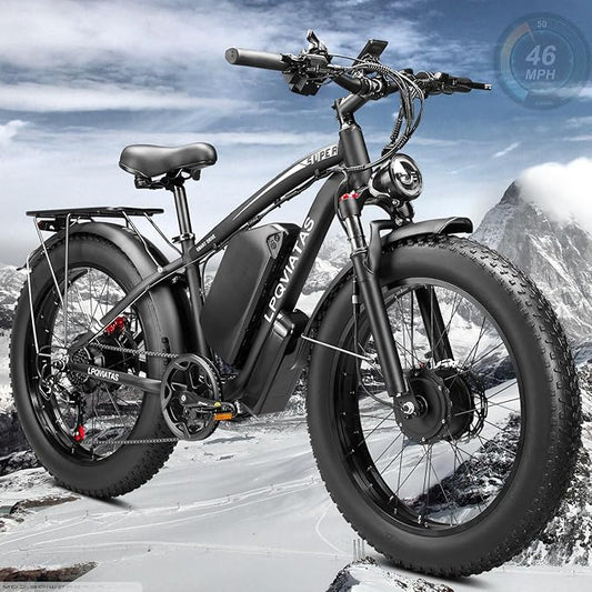 6000W Peak AWD-Ebike-Dual-Motor-Electric-Bike for Adults-Men, 52V 1768Wh Dual-Motor-Ebike 42-46MPH-Hunting-Ebike Long Range Dirtbike, 24"*4.0" Fat-Tire-Electric-Bicycle Mountain Bike Off-Road Snow