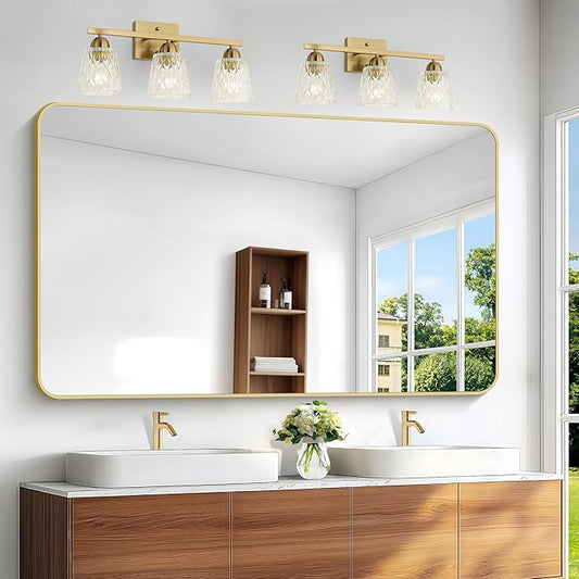 Gold Bathroom Mirror,60x36 inch Wall Mirror for Bathroom Wall Mounted,Round Rectangle Mirror for Bathroom Over Sink,Modern Frame for Home Decor Living Room,Bedroom Entryway,Horizontal/Vertical