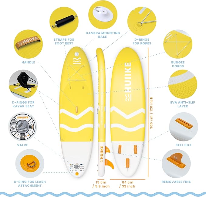 Inflatable Paddle Board for Adults with Accessories Included, Oar, Fins, Pump. Stand Up Paddleboard Great Stability and Resistance. 10’ x 33" x 5.9", Maximum Load 286 lb
