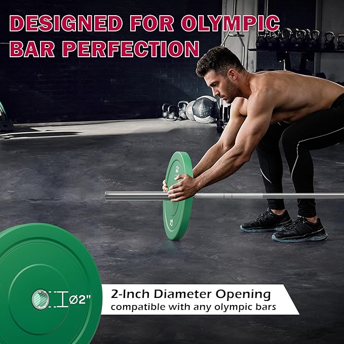 Colored Bumper Weight Plates Olympic Weight Plate Set 2-Inch, 10/15/25 lb Rubber Weight Plates Set for Strength Training Home Gym, Barbell Weights Plates for Heavy Weight Lifting