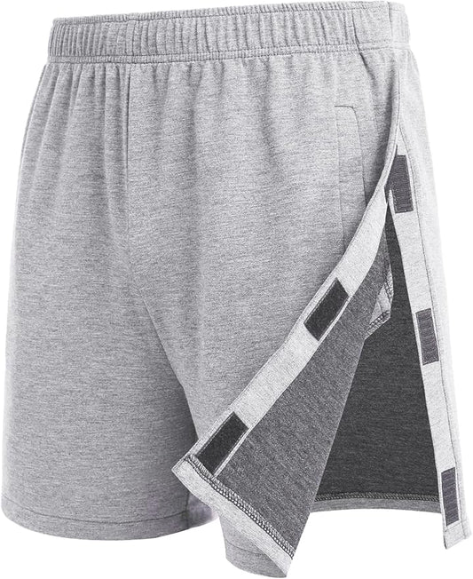 Deyeek Unisex Tear Away Shorts Snap On Athletic Cotton Shorts Post Knee Surgery Recovery Hip Replacement Pants with Pockets