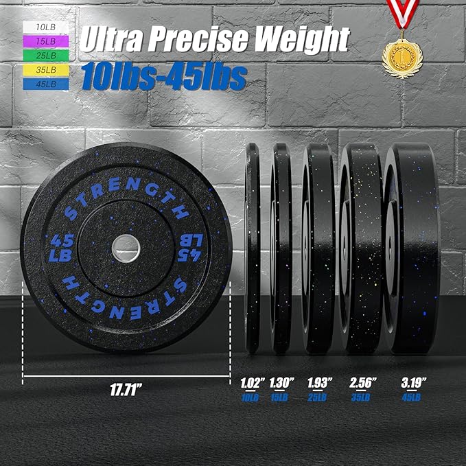 GIKPAL 2-Inch Bumper Plates High Bounce - Rubber Olympic Weight Plates Set for Home Gym, Barbell Plates for Weight Lifting Strength Training,