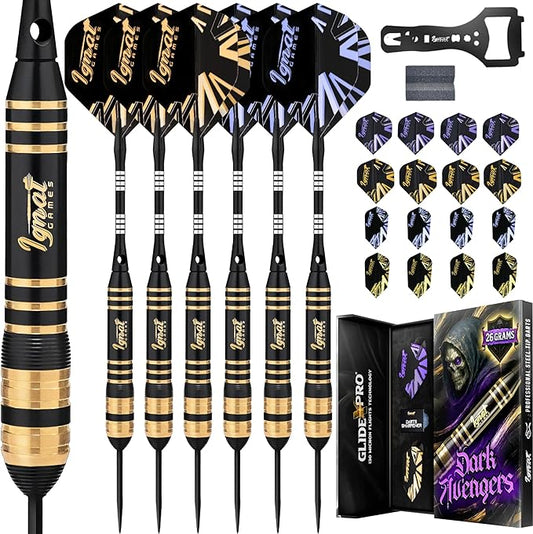 IgnatGames Premium Steel Tip Darts – 3/6/12 Pack Brass Barrels with Aluminum Shafts, 16 GlideXPro Flight Set, Tool Kit & Giftable Case