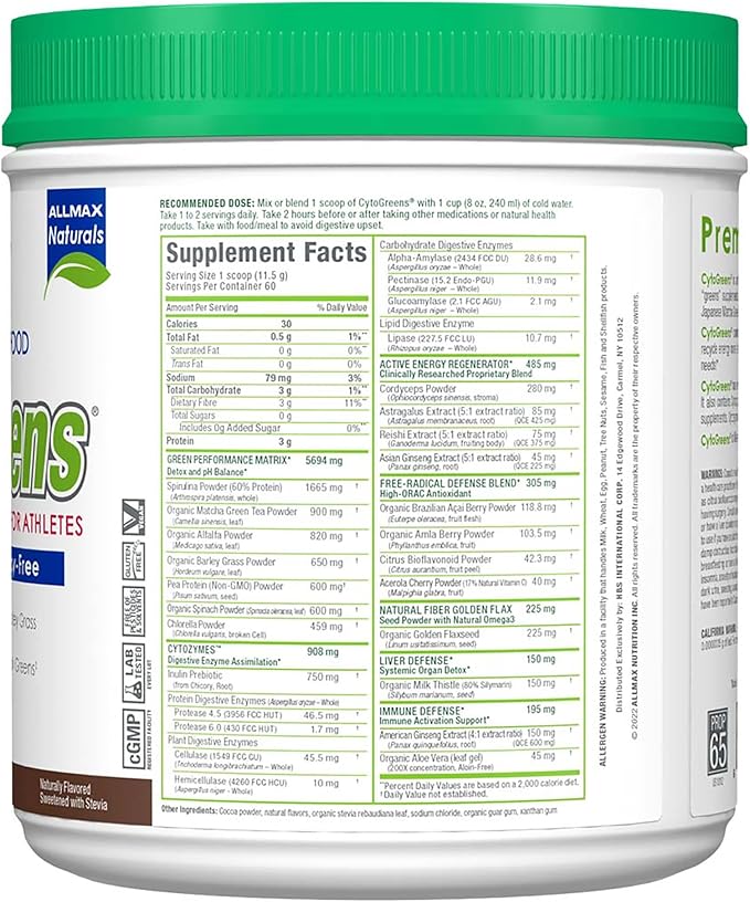 CytoGreens - Premium Green Superfood for Athletes Chocolate - 60 serving