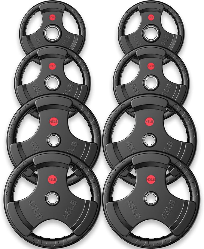 GIKPAL 2-inch Rubber Olympic Grip Weight Plates for Strength Training, Weightlifting in Home & Gym, Barbell Weights Plates Set (2.5/5/10/25/35/45 LB)