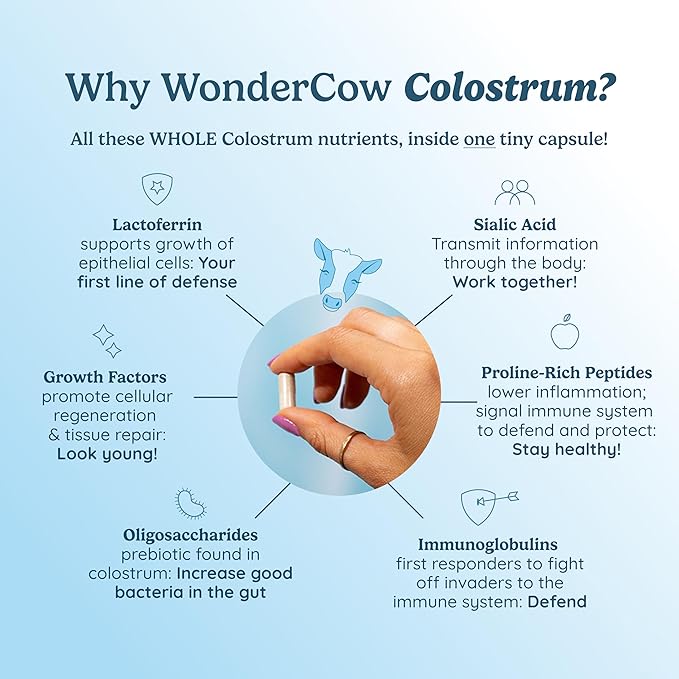 Colostrum Capsules Supplement for Gut Health, Immune Support, Muscle Recovery & Wellness | Natural IgG Pure Whole Bovine Colostrum Superfood, Unflavored, 30 Servings