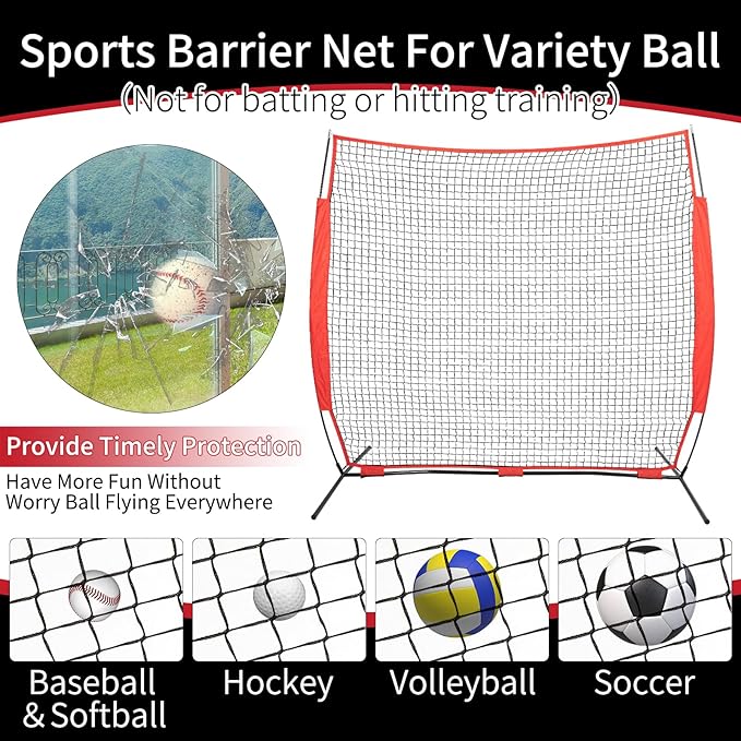 7x7/16x10/20x10ft Backstop Net, Ball Stop Net with Handbag,Fix Sports Net Barrier by 4 Spike&2 Sandbag,Sports Practice Barrier Net for Baseball,Softball,Lacrosse Train,Backstop Net for Backyard
