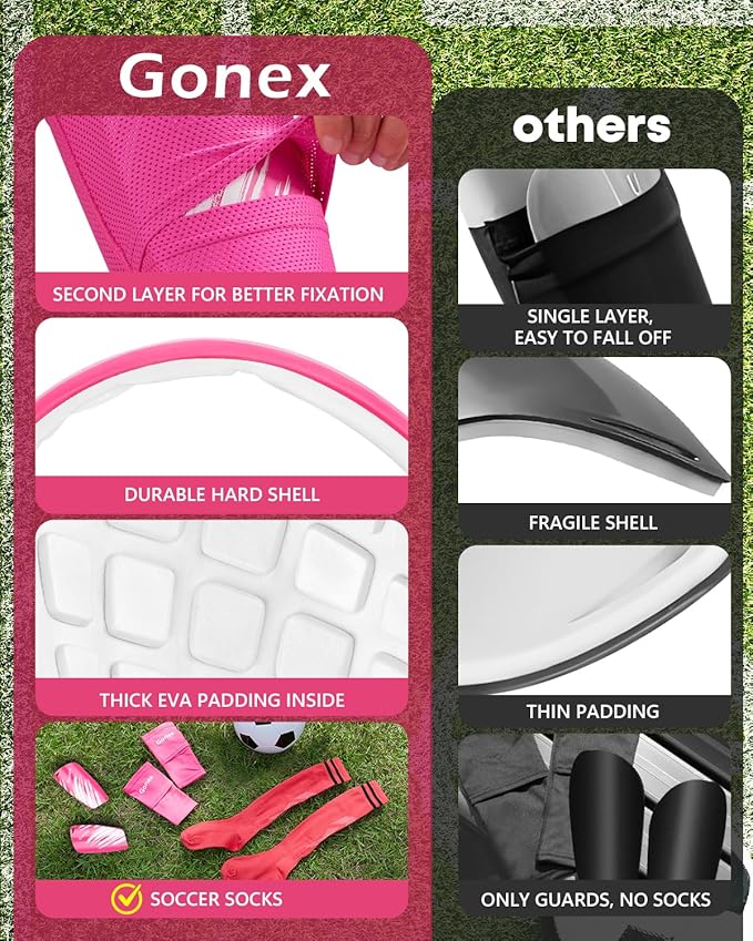 Gonex Soccer Shin Guards for Kids Adult, Youth Boys Girls Shin Guards Slip in Soccer Shin Pad Sleeves Canilleras for Football Games, EVA Cushion Protection Reduce Shocks & Injuries