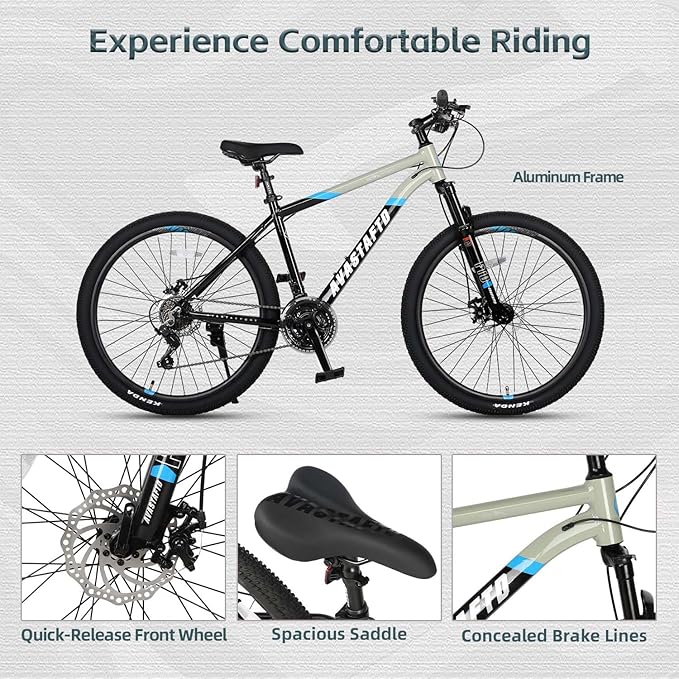 AVASTA Earth 26 27.5 inch Mountain Bike with 21-Speed，Aluminum Frame, Dual Disc Brake, Comfortable Saddle,Multiple Colors