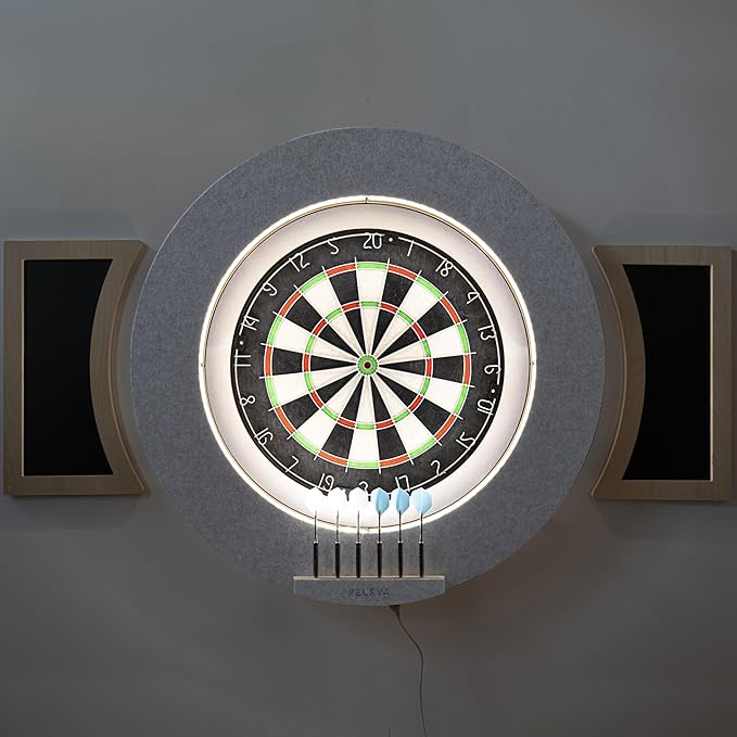 Dart Board Cabinet Set with LED Light; Bristle Dartboard, Built in LED Light, Darts and Chalkboards