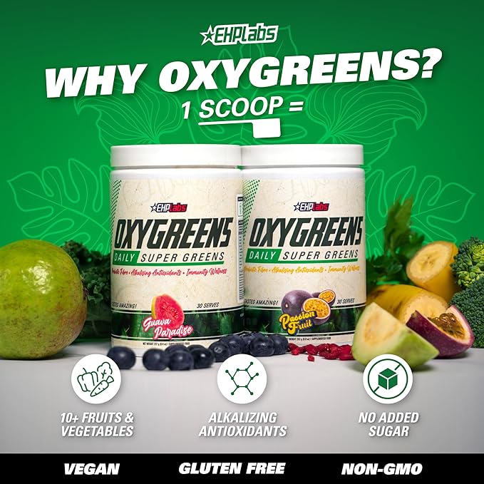 EHP Labs OxyGreens Super Greens Powder - Spirulina & Chlorella Superfood, Green Juice Powder & Greens Supplements with Prebiotic Fibre, Antioxidants & Immunity Support, 30 Serves (Pineapple)
