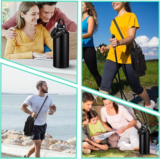 87oz 128oz Insulated Water Bottles - Keep Cold-48h Hot-24h Gallon Water Bottle with Straw, Vacuum Stainless Steel Water Flask Leak Proof, Metal Large Water Jug with Carrier Sleeve, Paracord Handle