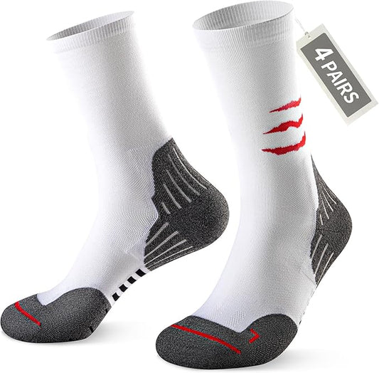 Compression Running Socks, Cushion Crew Socks - Anti-Blister Moisture Wicking for Athletic Hiking Basketball Tennis