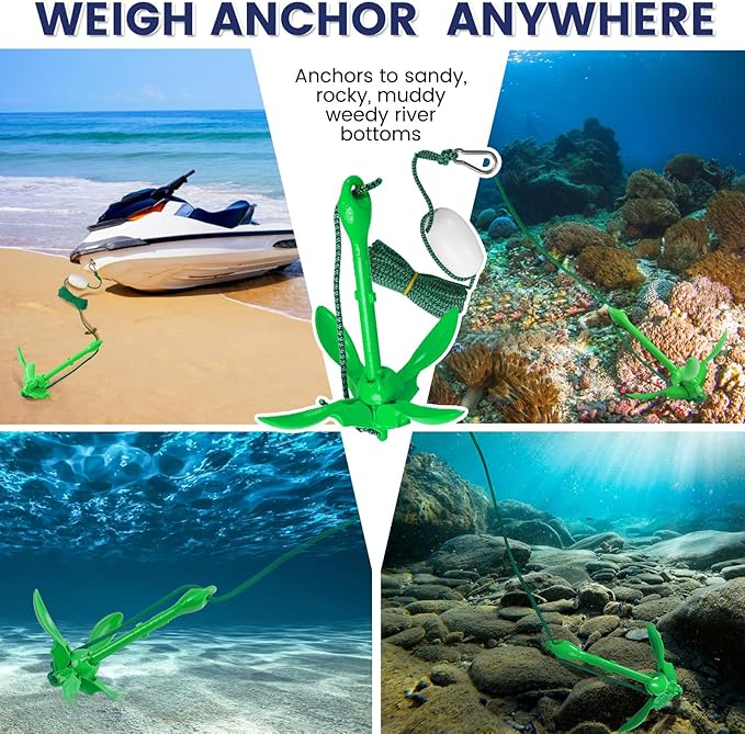 Dreizack Kayak Anchor Kit, 3.5 lb Folding Grapnel Boat Anchor Trolley Accessories with 40ft Rope and PVC Buoy for Fishing Kayaks SUP Paddle Boards Canoes Jet Ski PWC Inflatable Small Boats