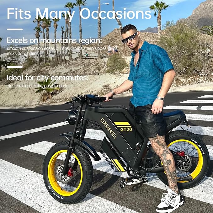 COSWHEEL GT20 Electric Bike for Adults 2000W/4000W 48V/25/40AH Removable Battery 83-145 Miles 7-Speed 20x4.0 Fat Tires Dirtbike Electric Mountain Bike for Cross City & Rocky Off-Road Riding