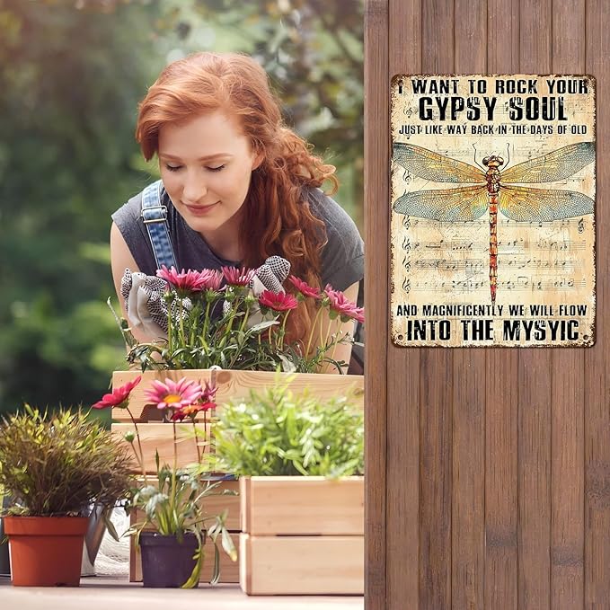 Dragonfly Decor I Want to Rock Your Soul Into The Mystic Vintage Metal Tin Sign for Home Cafe Bedroom Library Bookshelf Wall Decor 12 * 16inch