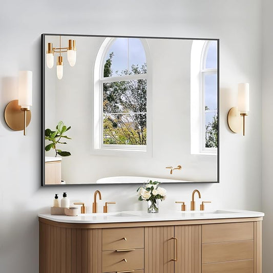 Bathroom Mirror,40x48 inch Bathroom Mirrors for Over Sink,Large Wall Mirror for Bathroom Wall Mounted Rectangle Mirrors,Black Vanity Mirror for Living Room,Bedroom Entryway,Horizontal/Vertical