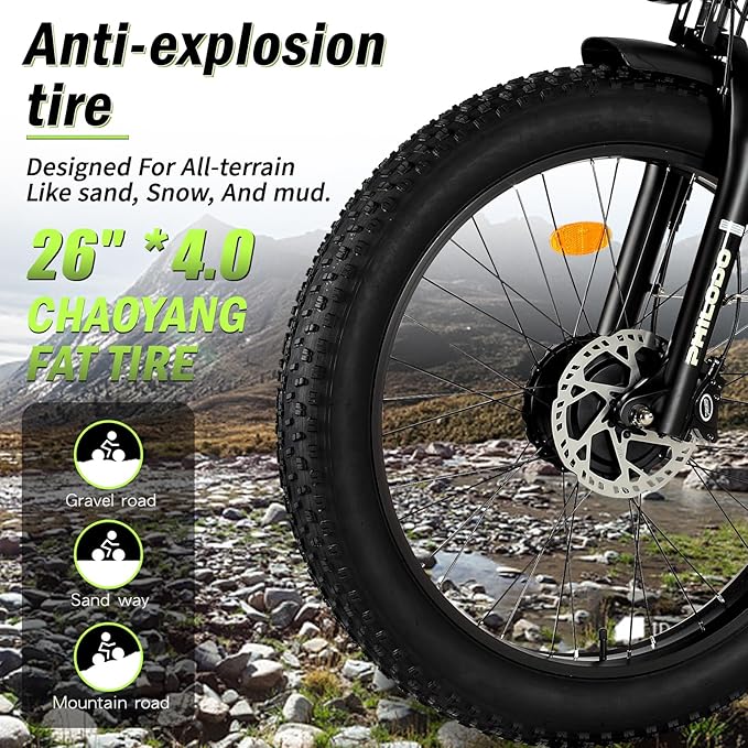 Electric Bike for Adults, 5000W Peak Dual Motor Ebike, 60V 26AH Long Range Dirtbike, 26" Fat Tires for All Terrain Electric-Bicycle, 45MPH-Hunting-Ebike for Off-Road Snow Sand