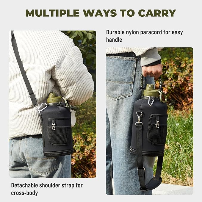 COKTIK 84oz Water Bottle with Straw - Triple Insulated Flask, 48hr Cold Retention Large Water Bottle, Leakproof Water Jug for Gym, Hiking, Camping, Outdoor Sports(Army Green)