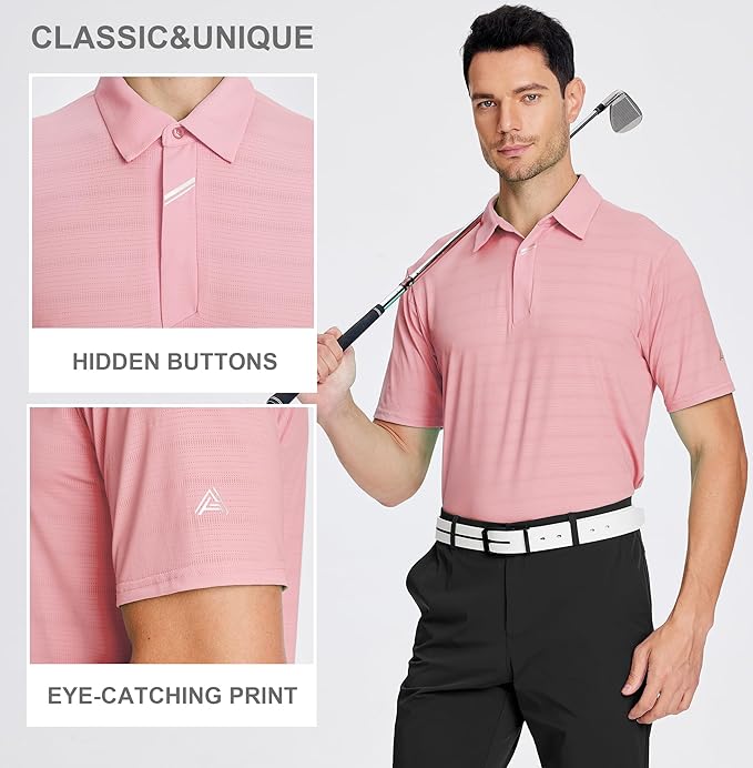 Esabel.C Jacquard Golf Shirts for Men Moisture Wicking Short Sleeve Performance Dry Fit Active Mens Polo Shirts