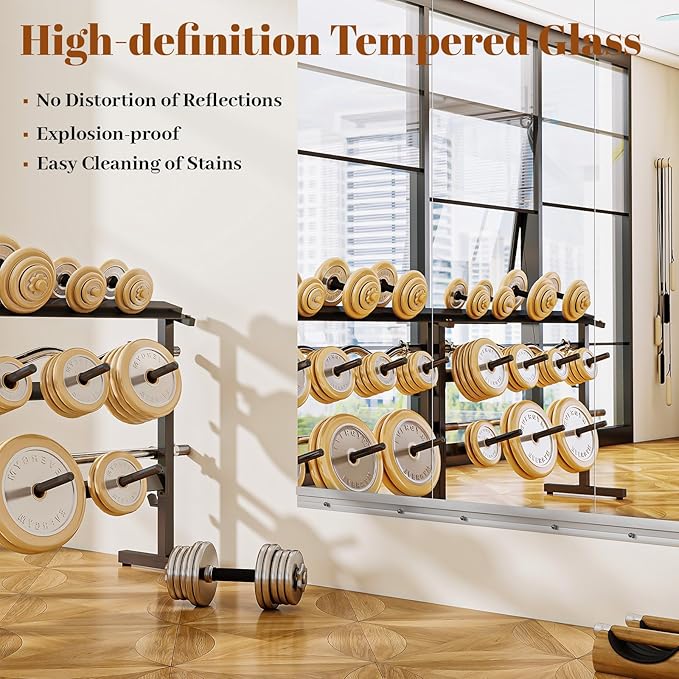 Home Gym Mirror - 3 PCS 16×56 inches, Large Frameless Wall Mounted Full Length Body Mirror for Dancing Studio, Exercise, Fineness, Yoga, Tempered Glass