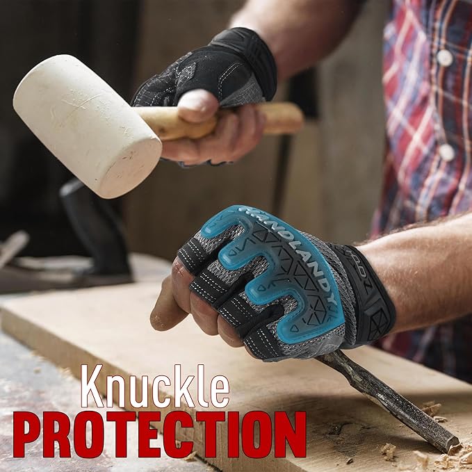 HANDLANDY Fingerless Work Gloves for Men, Padded Half Finger Tactical Mechanics Gloves, Utility Trucker Driver Gloves (Grey, Large (Pack of 1))